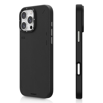 Apple iPhone 16 Pro Max Kılıf M-safe Şarj Özellikli Basit Mat Deri Desenli Youngkit Tech Fashion Serisi Kapak