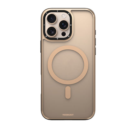 Apple iPhone 16 Pro Max Kılıf M-safe Şarj Özellikli Cam Arka Yüzey TPU Youngkit Gemstone Serisi Kapak