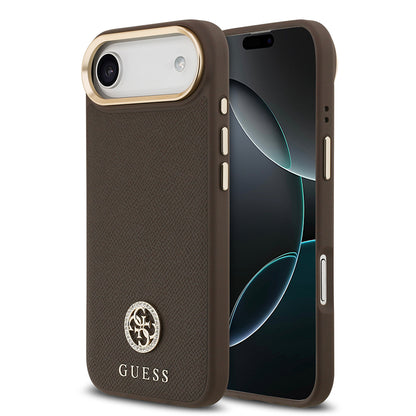 Apple iPhone 17 Air Kılıf Guess Orjinal Lisanslı M-safe Şarj Özellikli Grained Yazı ve Taşlı 4G Logolu Kapak