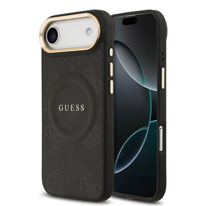 Apple iPhone 17 Air Kılıf Guess Orjinal Lisanslı M-safe Şarj Özellikli Sıcak Baskılı Yazı Logolu PU Deri Peony Kapak