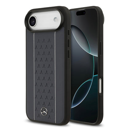 Apple iPhone 17 Air Kılıf Mercedes Benz Orjinal Lisanslı M-safe Şarj Özellikli Şeritli Yıldız Desenli Metal Logolu Deri Kapak