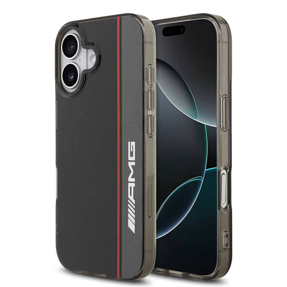 Apple iPhone 17 Kılıf AMG Orjinal Lisanslı M-safe Şarj Özellikli IML Baskı Logolu Çift Katmanlı Bow Lines Kapak