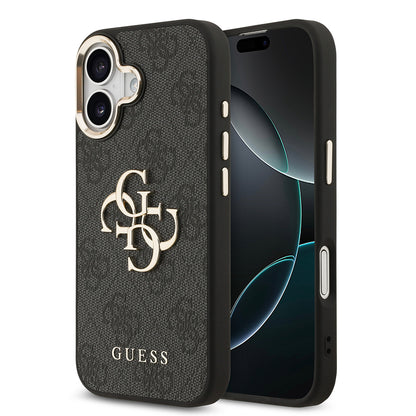 Apple iPhone 17 Kılıf Guess Orjinal Lisanslı Gold Metal Kamera Çerçeveli 4G Desenli Metal Büyük 4G ve Yazı Logolu Kapak