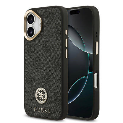 Apple iPhone 17 Kılıf Guess Orjinal Lisanslı M-safe Şarj Özellikli Gold Metal Kamera Çerçeveli Taşlı 4G Logolu Kapak