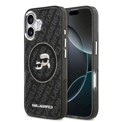 Apple iPhone 17 Kılıf Karl Lagerfeld Orjinal Lisanslı Parlayan Simli Karl & Choupette Heads Kapak