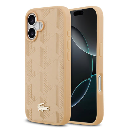 Apple iPhone 17 Kılıf Lacoste Orjinal Lisanslı M-safe Şarj Özellikli PU Deri Tasarımlı Karışık Monogram Desenli Kapak