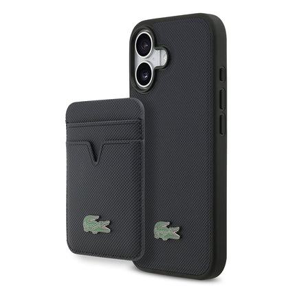 Apple iPhone 17 Kılıf Lacoste Orjinal Lisanslı M-safe Şarj Özellikli PU Pike Desenli Metal Logolu Kartlıklı Kapak