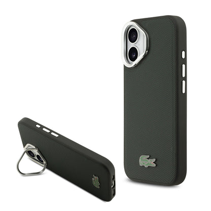 Apple iPhone 17 Kılıf Lacoste Orjinal Lisanslı M-safe Şarj Özellikli PU Pike Desenli Standlı Metal Logolu Kapak