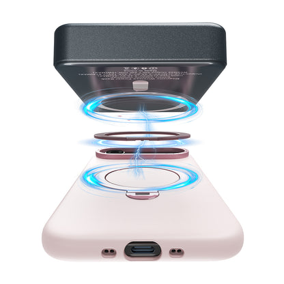 Apple iPhone 17 Kılıf M-safe Şarj Özellikli Metal Standlı Sıvı Silikon Lenyes CK223 Kapak