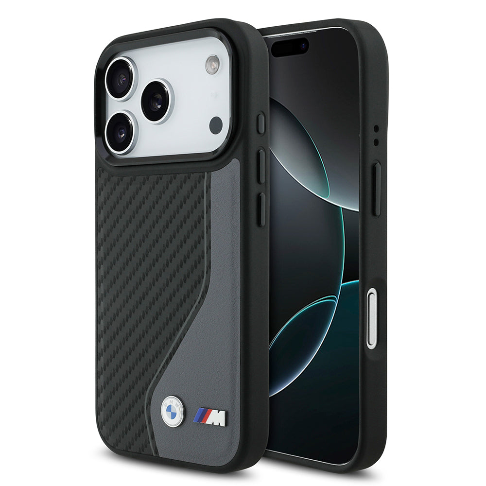 Apple iPhone 17 Pro Kılıf BMW Orjinal Lisanslı M-safe Şarj Özellikli Metal BMW ve M Logolu PU Karbon Tasarımlı Kapak