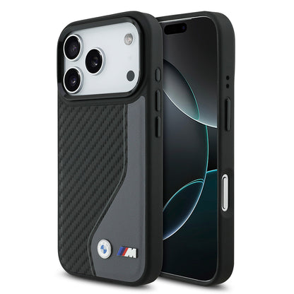 Apple iPhone 17 Pro Kılıf BMW Orjinal Lisanslı M-safe Şarj Özellikli Metal BMW ve M Logolu PU Karbon Tasarımlı Kapak