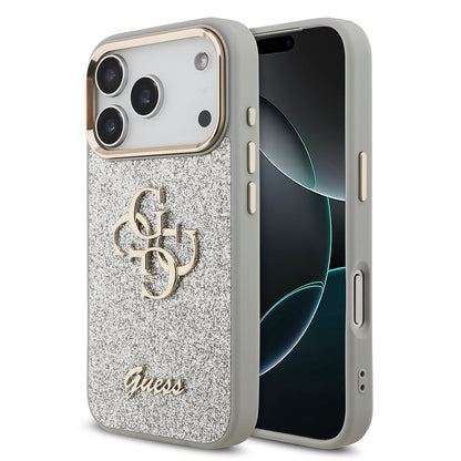 Apple iPhone 17 Pro Kılıf Guess Orjinal Lisanslı 4G Büyük Metal Kamera Çerçeveli ve Logolu Glitter Kapak