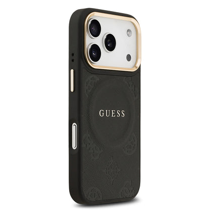 Apple iPhone 17 Pro Kılıf Guess Orjinal Lisanslı M-safe Şarj Özellikli Sıcak Baskılı Yazı Logolu PU Deri Peony Kapak
