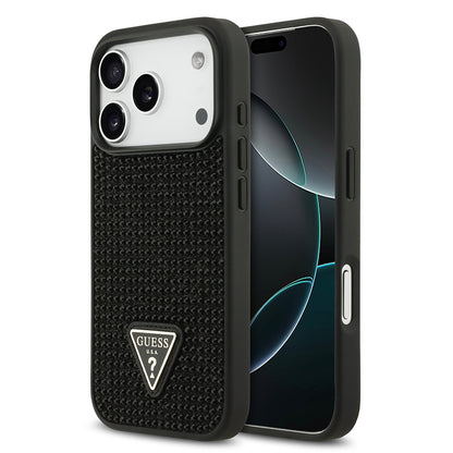 Apple iPhone 17 Pro Kılıf Guess Orjinal Lisanslı Taşlı Arka Yüzey Üçgen Logolu Kapak