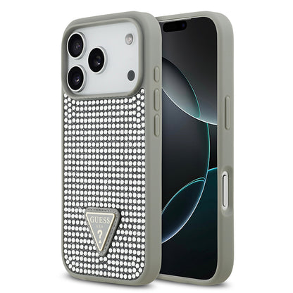 Apple iPhone 17 Pro Kılıf Guess Orjinal Lisanslı Taşlı Arka Yüzey Üçgen Logolu Kapak