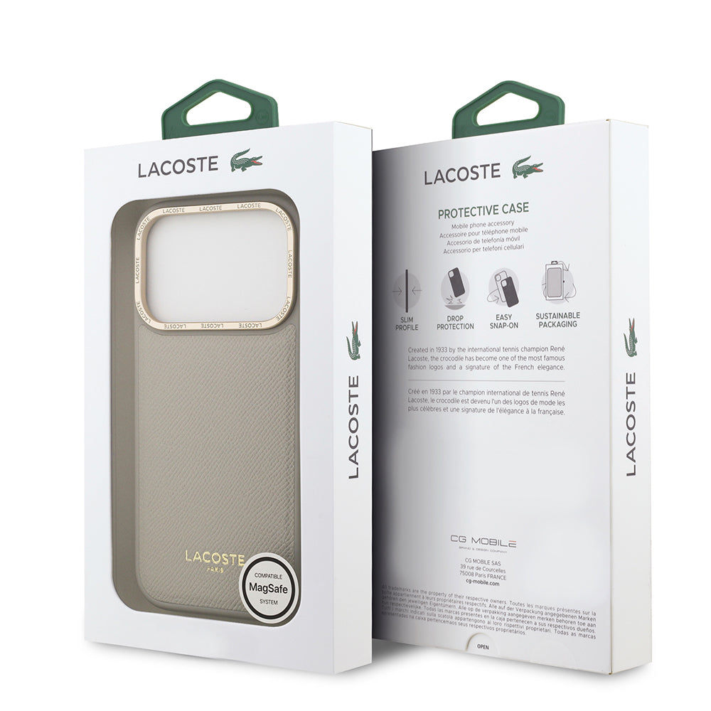 Apple iPhone 17 Pro Kılıf Lacoste Orjinal Lisanslı M-safe Şarj Özellikli Champs Elysees PU Deri Tasarımlı Kapak