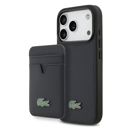 Apple iPhone 17 Pro Kılıf Lacoste Orjinal Lisanslı M-safe Şarj Özellikli PU Pike Desenli Metal Logolu Kartlıklı Kapak