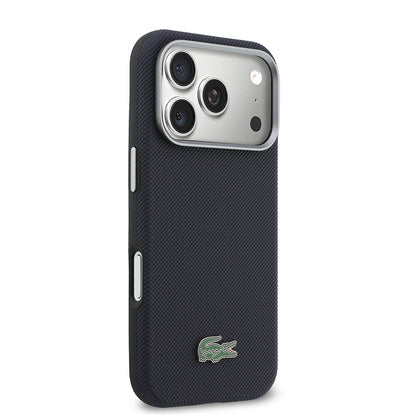 Apple iPhone 17 Pro Kılıf Lacoste Orjinal Lisanslı M-Safe Şarj Özellikli PVC Yarı Pike Desenli Arka Yüzey İkonik Timsah Dokuma Logolu Kapak