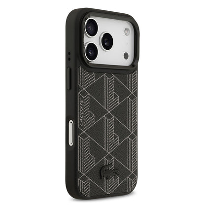 Apple iPhone 17 Pro Kılıf Lacoste Orjinal Lisanslı M-safe Şarj Özellikli Standlı PU Deri Karışık Monogram Desenli Kapak