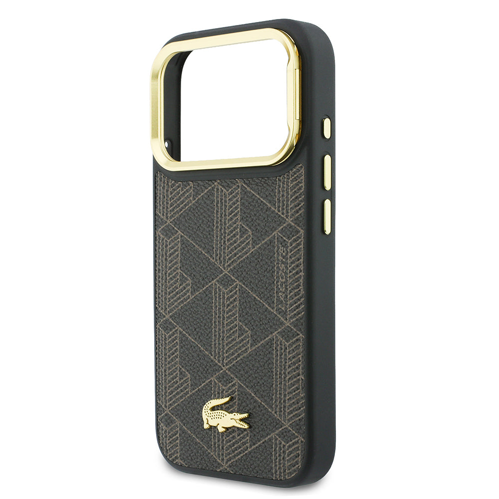 Apple iPhone 17 Pro Kılıf Lacoste Orjinal Lisanslı M-safe Şarj Özellikli Standlı PU Deri Karışık Monogram Desenli Kapak