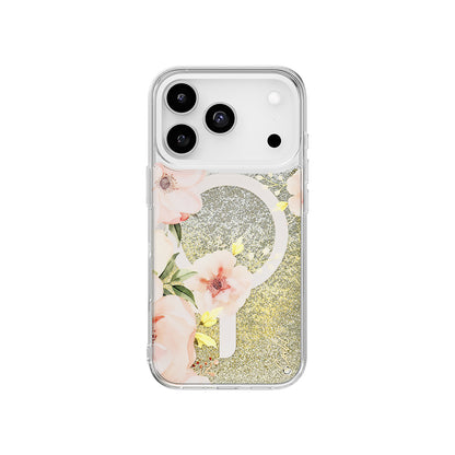 Apple iPhone 17 Pro Kılıf M-safe Şarj Özellikli Çiçek Desenli Simli Arka Yüzey Coehl Fleurette Kapak