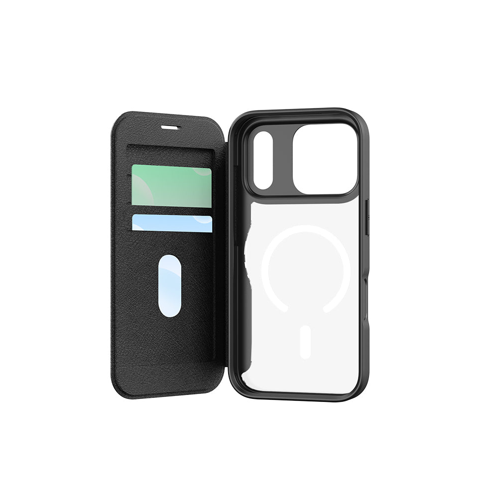 Apple iPhone 17 Pro Kılıf M-Safe Şarj Özellikli Raptic Air Folio Şeffaf Kartlıklı Kapaklı Kılıf