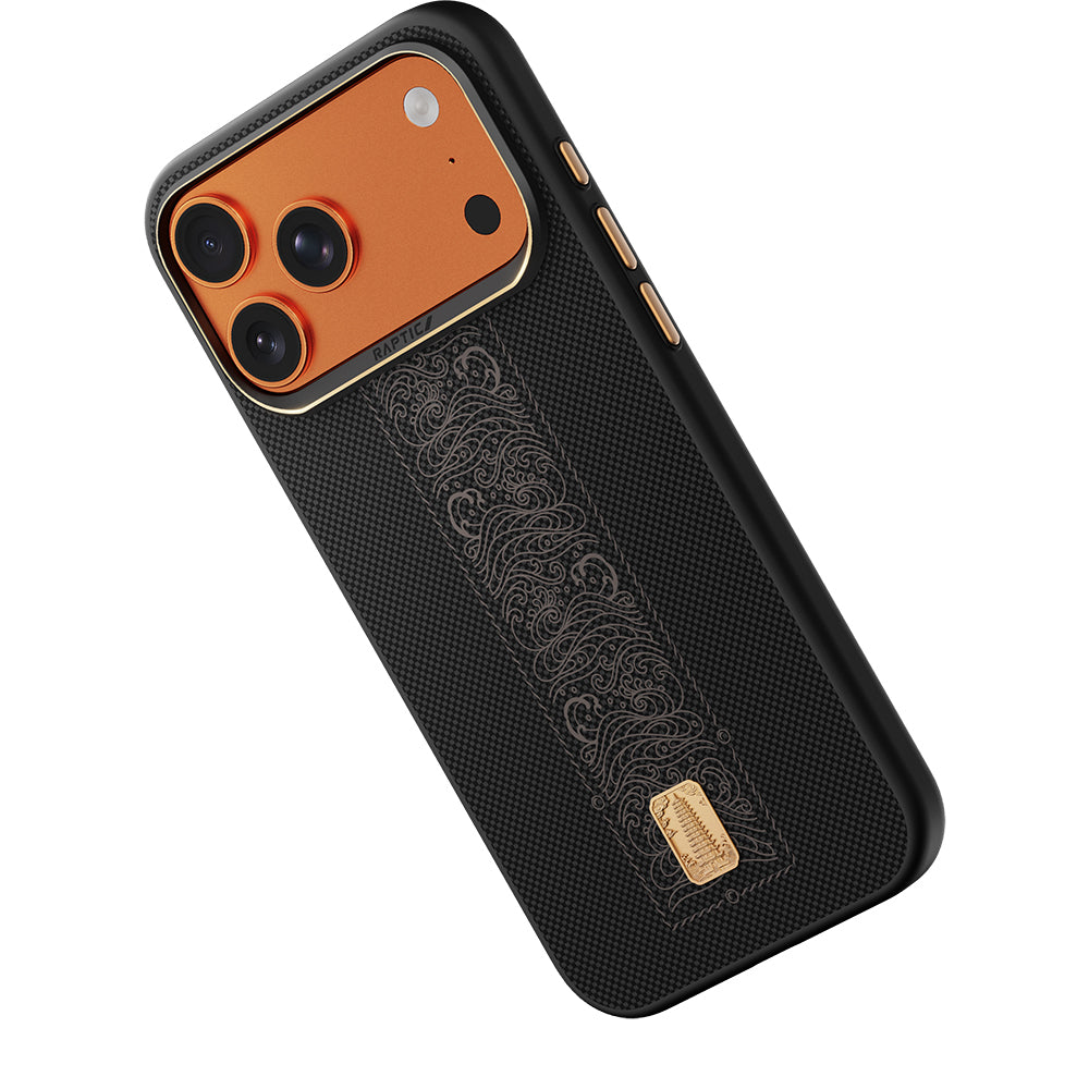 Apple iPhone 17 Pro Kılıf M-safe Şarj Özellikli Raptic Aramid Dual Rise Serisi 24 Ayar Altın Kaplamalı Kapak