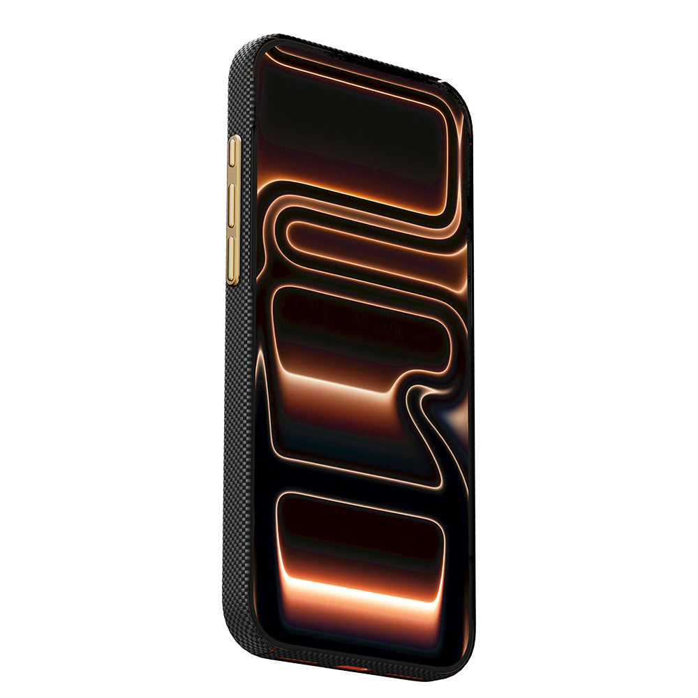 Apple iPhone 17 Pro Kılıf M-safe Şarj Özellikli Raptic Aramid Skin Rise Serisi 24 Ayar Altın Kaplamalı Kapak