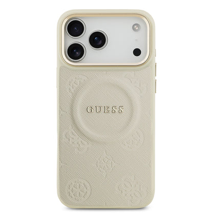 Apple iPhone 17 Pro Max Kılıf Guess Orjinal Lisanslı M-safe Şarj Özellikli Sıcak Baskılı Yazı Logolu PU Deri Peony Kapak