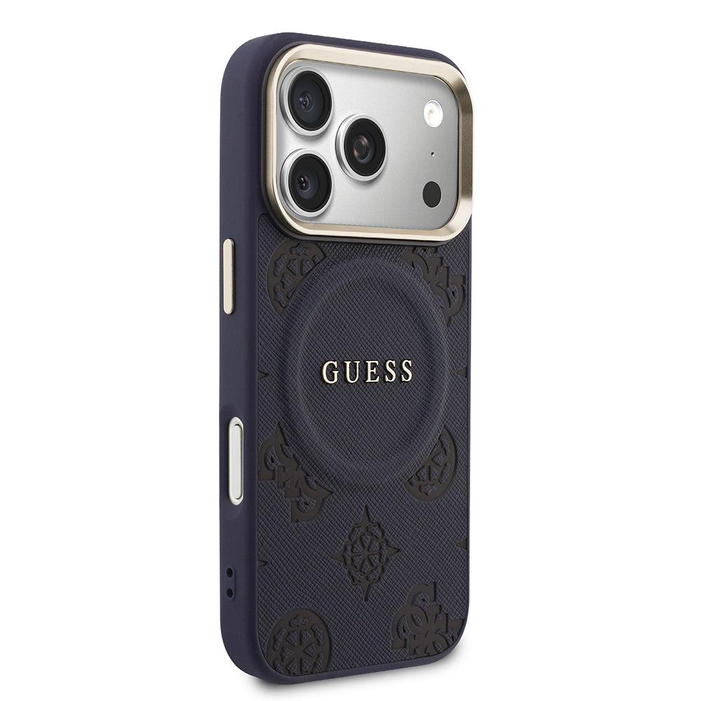 Apple iPhone 17 Pro Max Kılıf Guess Orjinal Lisanslı M-safe Şarj Özellikli Sıcak Baskılı Yazı Logolu PU Deri Peony Kapak