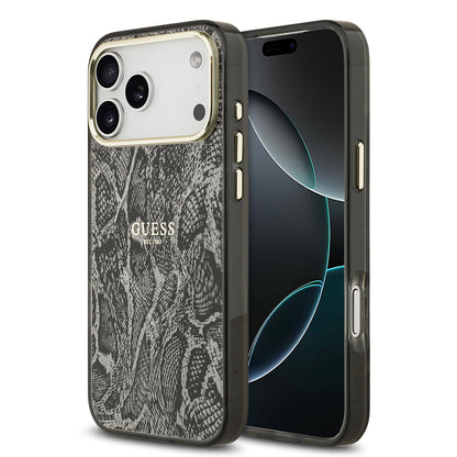Apple iPhone 17 Pro Max Kılıf Guess Orjinal Lisanslı M-safe Şarj Özellikli Yazı Logolu Python Desenli Kapak