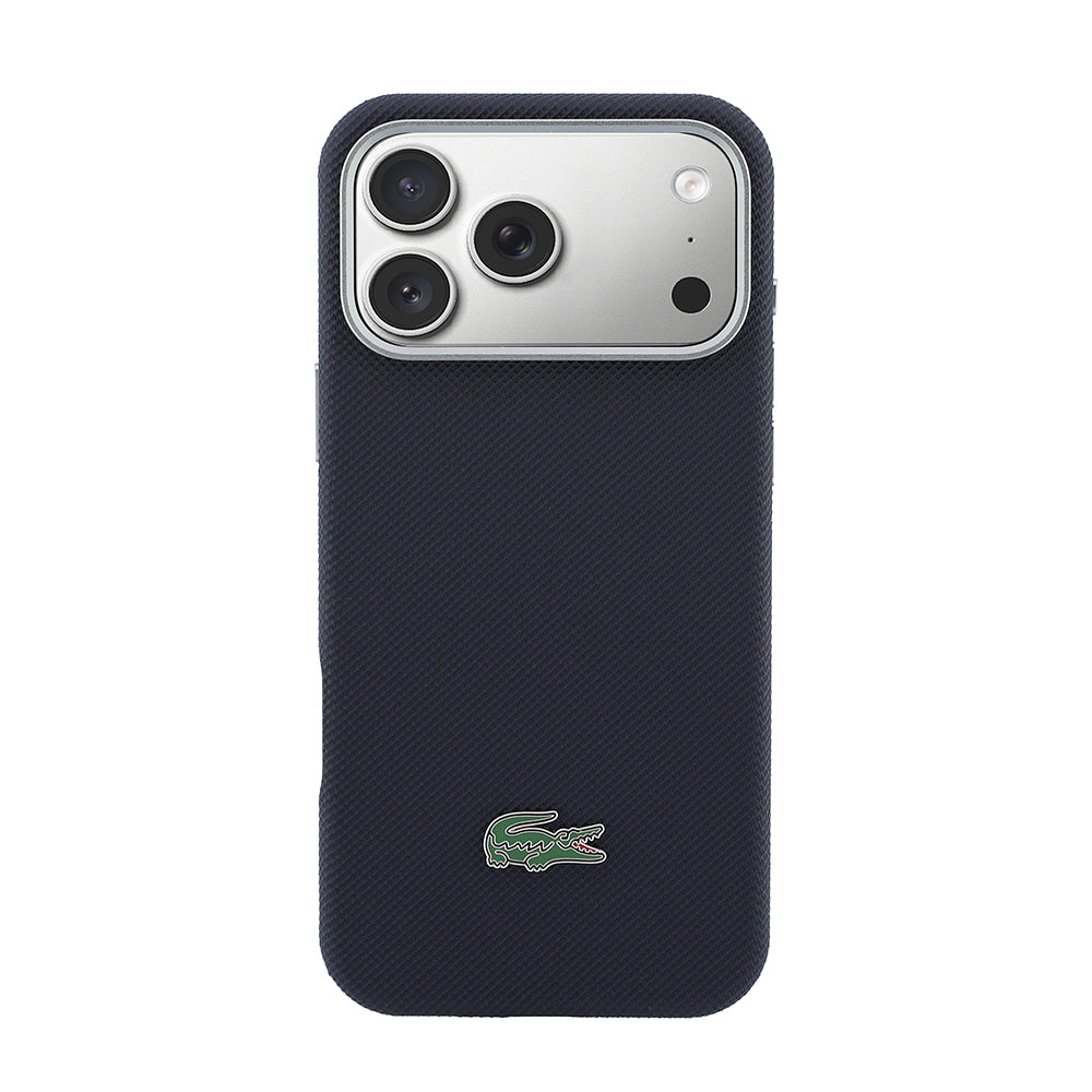 Apple iPhone 17 Pro Max Kılıf Lacoste Orjinal Lisanslı M-Safe Şarj Özellikli PVC Yarı Pike Desenli Arka Yüzey İkonik Timsah Dokuma Logolu Kapak