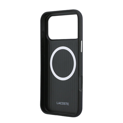 Apple iPhone 17 Pro Max Kılıf Lacoste Orjinal Lisanslı M-Safe Şarj Özellikli PVC Yarı Pike Desenli Arka Yüzey İkonik Timsah Dokuma Logolu Kapak