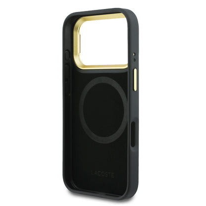 Apple iPhone 17 Pro Max Kılıf Lacoste Orjinal Lisanslı M-safe Şarj Özellikli Standlı PU Deri Karışık Monogram Desenli Kapak
