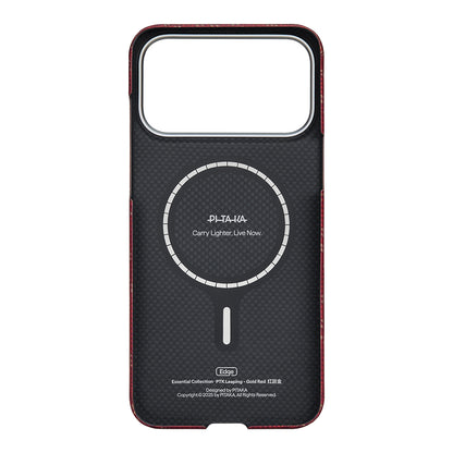 Apple iPhone 17 Pro Max Kılıf M-safe Şarj Özellikli Aramid Fiber Pitaka Tactile Woven Monogram Serisi Kapak Kırmızı