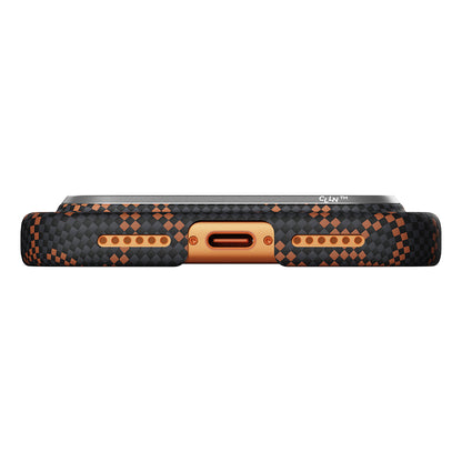 Apple iPhone 17 Pro Max Kılıf M-safe Şarj Özellikli Aramid Fiber Pitaka Tactile Woven Monogram Serisi Kapak