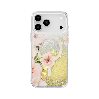 Apple iPhone 17 Pro Max Kılıf M-safe Şarj Özellikli Çiçek Desenli Simli Arka Yüzey Coehl Fleurette Kapak