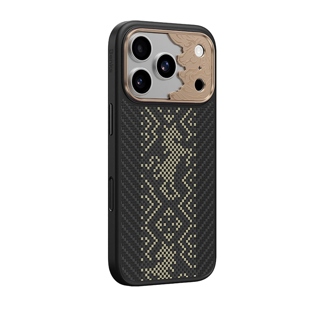 Apple iPhone 17 Pro Max Kılıf M-safe Şarj Özellikli Karbon Fiber Tasarımlı Benks Knight ArmorPro Kevlar Kapak