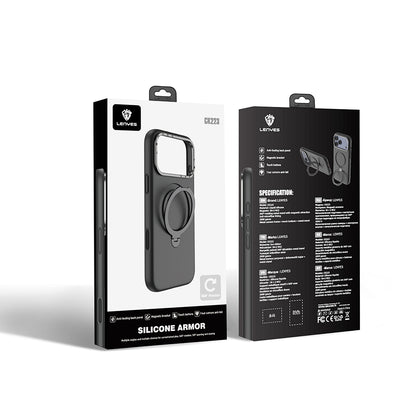 Apple iPhone 17 Pro Max Kılıf M-safe Şarj Özellikli Metal Standlı Sıvı Silikon Lenyes CK223 Kapak