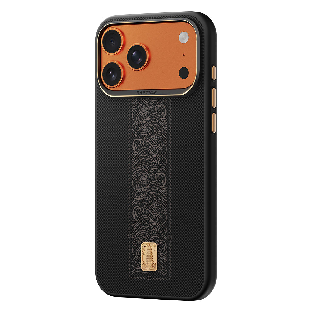 Apple iPhone 17 Pro Max Kılıf M-safe Şarj Özellikli Raptic Aramid Dual Rise Serisi 24 Ayar Altın Kaplamalı Kapak