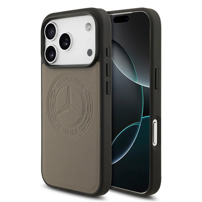 Apple iPhone 17 Pro Max Kılıf Mercedes Benz Orjinal Lisanslı M-safe Şarj Özellikli Hakiki Deri Nostaljik Yıldız Dizayn Kapak
