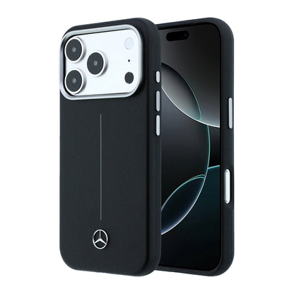 Apple iPhone 17 Pro Max Kılıf Mercedes Benz Orjinal Lisanslı M-safe Şarj Özellikli Metal Yıldız Logolu Çizgili Deri Kapak