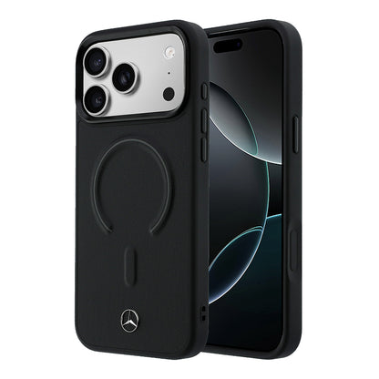 Apple iPhone 17 Pro Max Kılıf Mercedes Benz Orjinal Lisanslı M-safe Şarj Özellikli Metal Yıldız Logolu Kabartmalı Deri Kapak