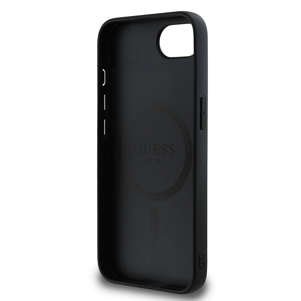 Apple iPhone 17E Kılıf Guess Orjinal Lisanslı M-safe Şarj Özellikli PU Halkalı 4G Desenli Yazı Logolu Kapak