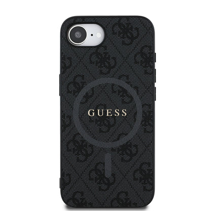 Apple iPhone 17E Kılıf Guess Orjinal Lisanslı M-safe Şarj Özellikli PU Halkalı 4G Desenli Yazı Logolu Kapak