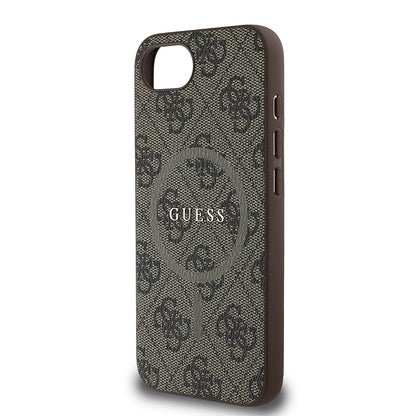 Apple iPhone 17E Kılıf Guess Orjinal Lisanslı M-safe Şarj Özellikli PU Halkalı 4G Desenli Yazı Logolu Kapak