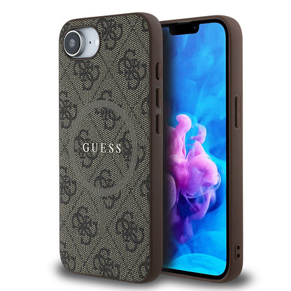 Apple iPhone 17E Kılıf Guess Orjinal Lisanslı M-safe Şarj Özellikli PU Halkalı 4G Desenli Yazı Logolu Kapak