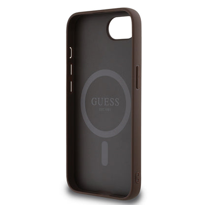 Apple iPhone 17E Kılıf Guess Orjinal Lisanslı M-safe Şarj Özellikli PU Üçgen Logo 4G Desenli Kapak