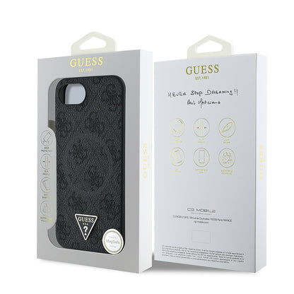 Apple iPhone 17E Kılıf Guess Orjinal Lisanslı M-safe Şarj Özellikli PU Üçgen Logo 4G Desenli Kapak