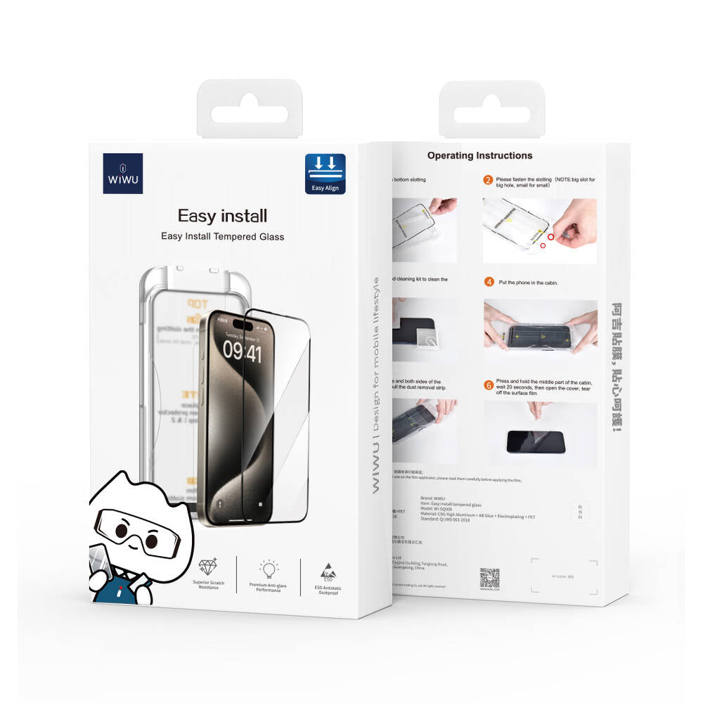 Apple iPhone 17E Wiwu SQ-008 Oleofobik Easy Install Darbeye Karşı Dayanıklı Temperli Cam Ekran Koruyucu + Kolay Uygulama Aparatlı